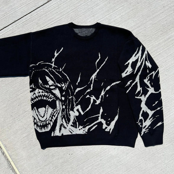 Maglione maschile di Valstrend Shop con stampa anime retrò autunnale e invernale, stile Harajuku, morbido e caldo.