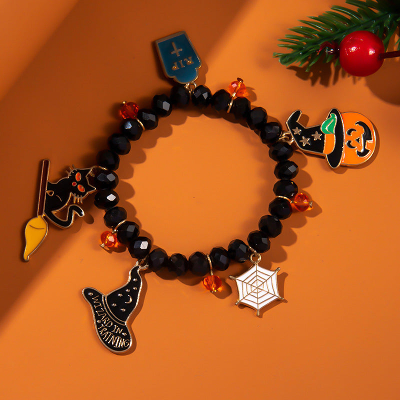Braccialetto Halloween Valstrend con perline, zucche e fantasmi in stile festivo e colorato per decorazioni di Halloween.