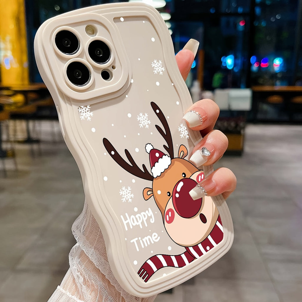 Custodia protettiva per iPhone con stampa di cervo natalizio bianco, protezione totale, compatibile con modelli iPhone 7-14 Pro Max.