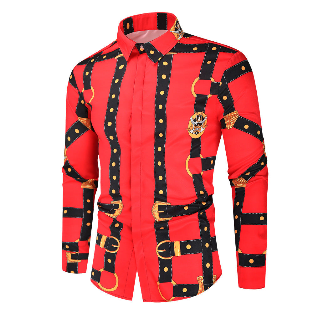 Camicia da uomo Valstrend con stampa digitale 3D a maniche lunghe, stile giovane e moderno, dettaglio del design visibile nell'immagine.