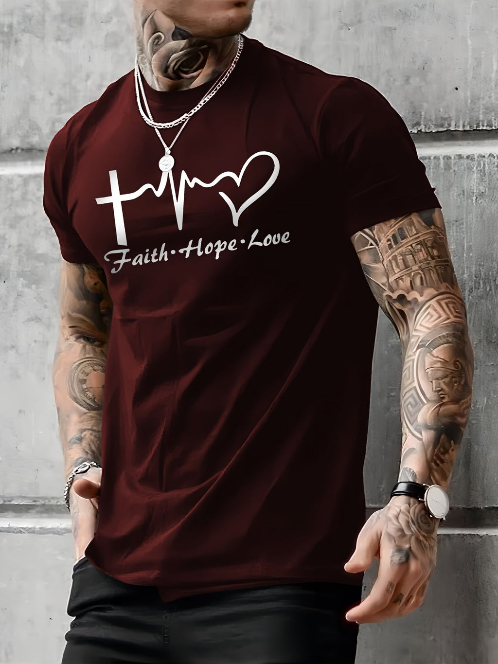 Maglietta uomo Valstrend con stampa a cuore, girocollo casual, stile street estivo, leggermente elasticizzata, modello comodo e alla moda