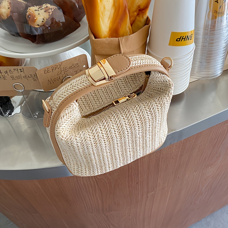 Chic Boho Rattan Crossbody Bag for Women - Lightweight, Woven Beach Shoulder Purse with Zip Closure - Perfect Summer Accessory