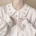 Autumn Winter Retro Girl Embroidery Loose Mori Doll Collar Shirt