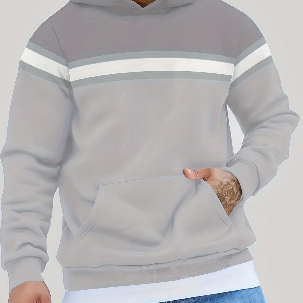Felpa casual da uomo Valstrend con blocchi di colore, cappuccio, tasca frontale e tessuto in poliestere elasticizzato.