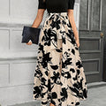 Floral Print Crew Neck Dress, Elegant Short Sleeve Tie Waist A-line Ankle Length Dress For Spring & Summer, Women's Clothing