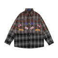 Plaid Coat Women's Spring And Autumn High Street Fashionable Design Stitching Embroidered Letter Long Sleeve Shirt