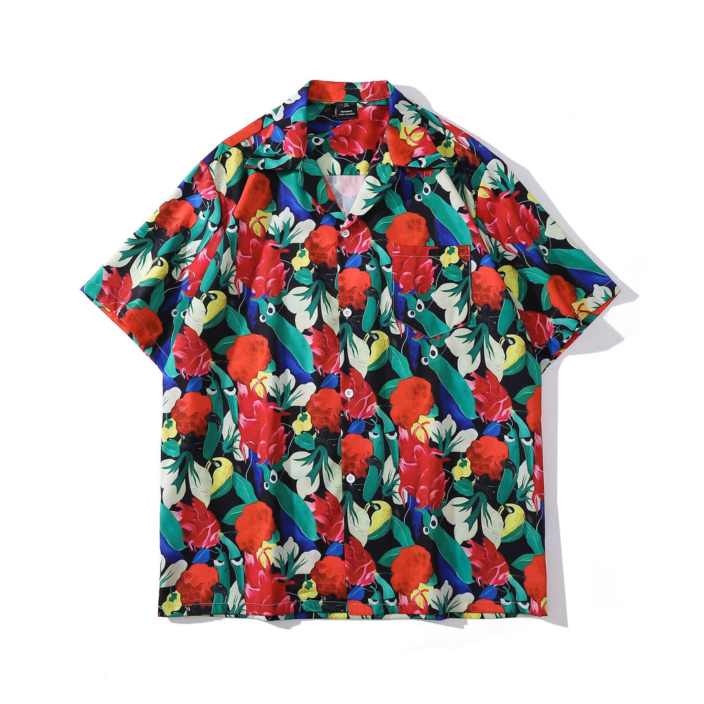 Cuban Collar New Vintage Casual Short Sleeve Printed Shirt Men And Women