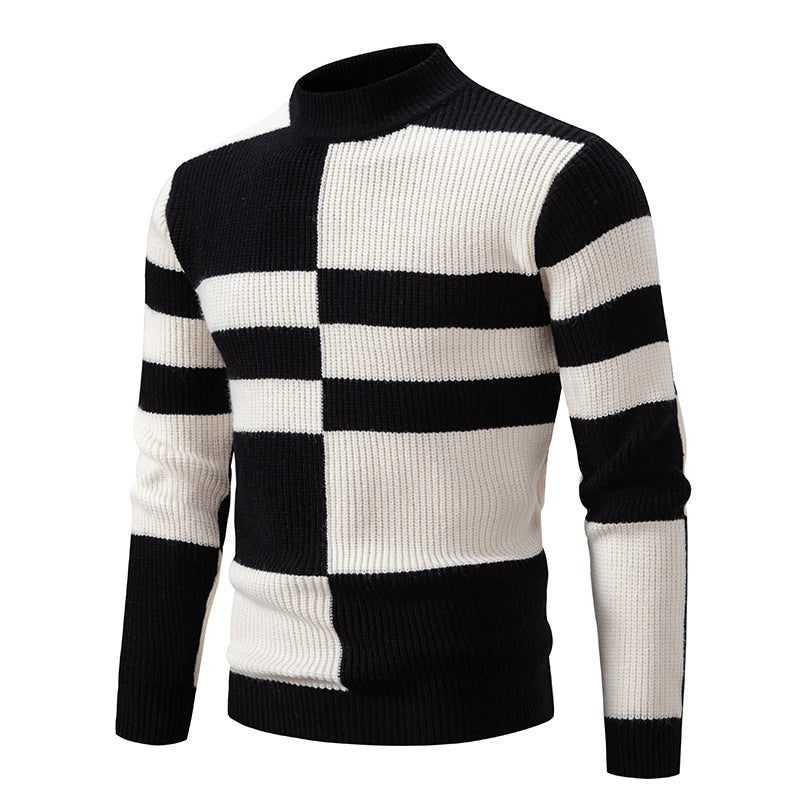 Maglione pullover da uomo Valstrend con colletto alto e dettagli a contrasto, stile casual e giovane, vista frontale.