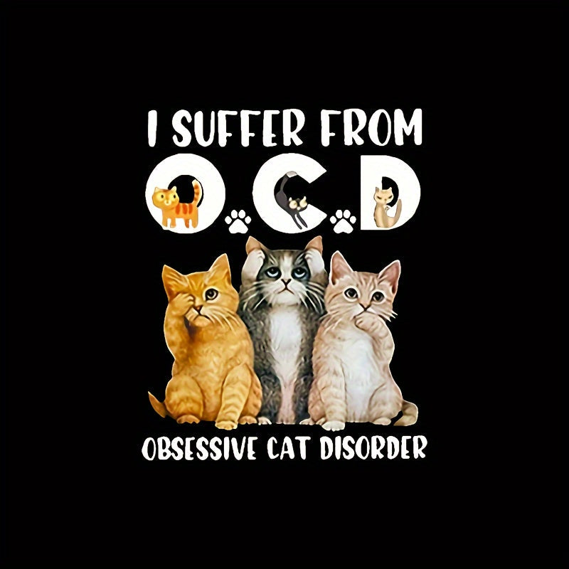 Maglietta umoristica Obsessive Cat Disorder Valstrend, in PVC, con testo divertente su O.C.D., taglie uomo, immagine frontale.