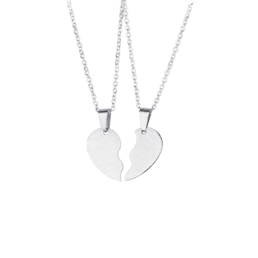 Set di collane con puzzle d'amore in acciaio inossidabile Valstrend, con due ciondoli a forma di cuore e design elegante