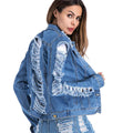 Jeans donna plus size in denim europeo e americano Valstrend, stile usato, vestibilità comoda e moda casual.