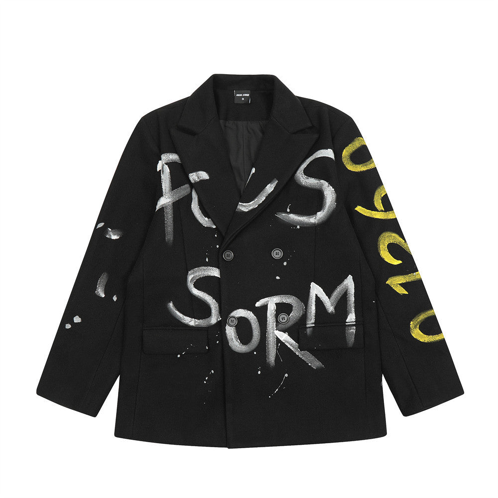 Impermeabile da uomo Valstrend con stampa graffiti di lettere, cappotto trench leggero e alla moda con design colorato.