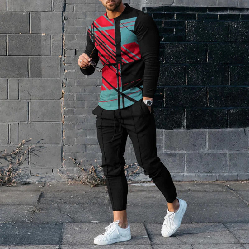 Maglione da uomo Valstrend, maglia casual a girocollo con stampa primaverile, stile semplice e moderno, indossato in un outfit casual
