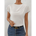 Top donna senza maniche con scollo rotondo e plissettato a sinistra, stile moda femminile, marca Valstrend.