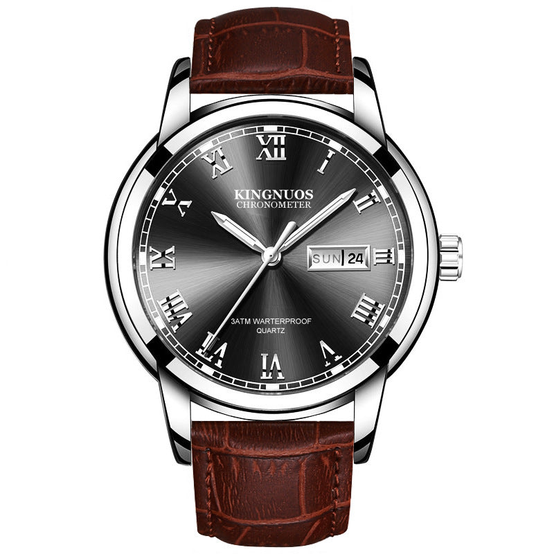 Orologio da polso Valstrend con cinturino in acciaio, calendario doppio e design business, senza meccanismo.