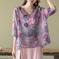 Digital Printing Plus Size Artistic Loose V-neck Shirt