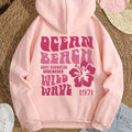 Floral & Letter Print Kangaroo Pocket Hoodie, Casual Long Sleeve Drawstring Hooded Sweatshirt For Fall & Winter, Women's Clothing