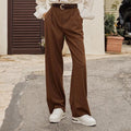 Pantaloni donna casual a vita alta dritti abbinabili, marca Valstrend, in tessuto morbido, indossati con maglietta bianca.