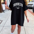 Brooklyn Print Crew Neck Tee Dress, Casual Short Sleeve Dress For Spring & Summer, Women's Clothing
