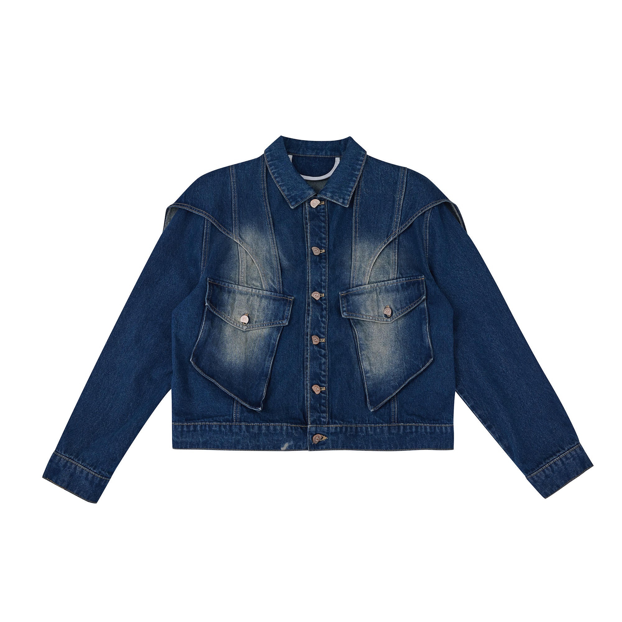 Giacca e pantaloni in denim Valstrend con design doppio strato, stile corto, blusa e pantaloni abbinati, moda casual e moderna.