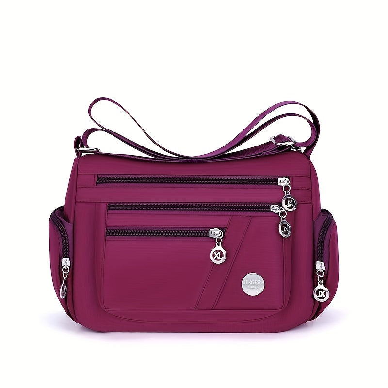 Chic Nylon Crossbody Bag for Women - Waterproof, Multi-Pocket Shoulder Purse with Zip Closure