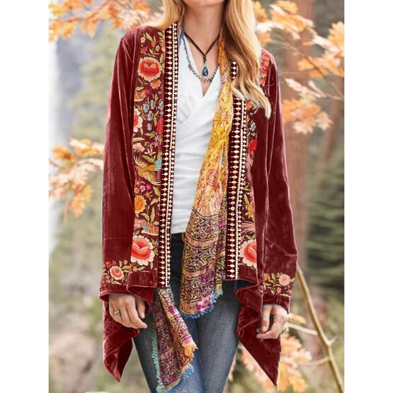 Cardigan donna a fiori bohemien Valstrend con stampa floreale, morbido e leggero, ideale per un look boho chic.