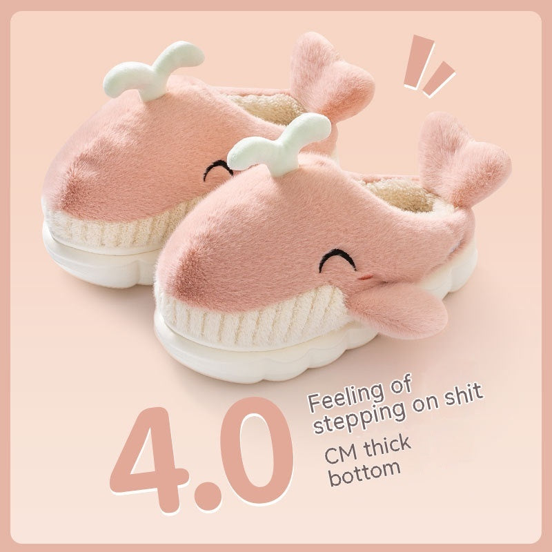 Dancing Whale Cotton Slippers Women's Cute Indoor Household Platform