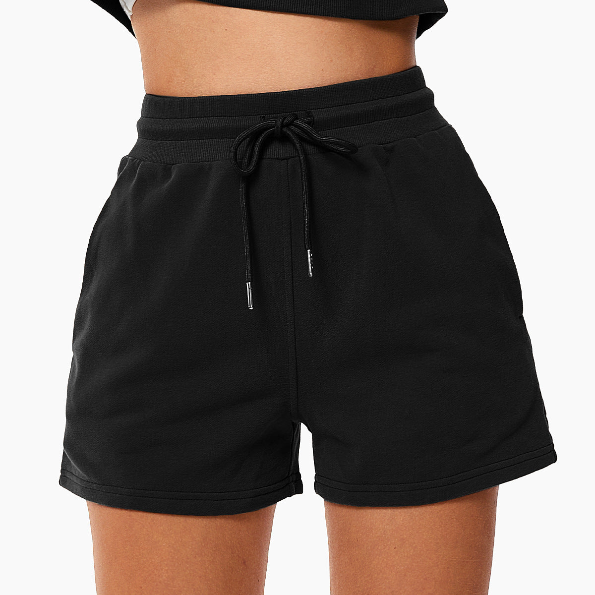 Pantaloncini sportivi morbidi con coulisse per donna, modello ampio e comodo, marca Valstrend shop.