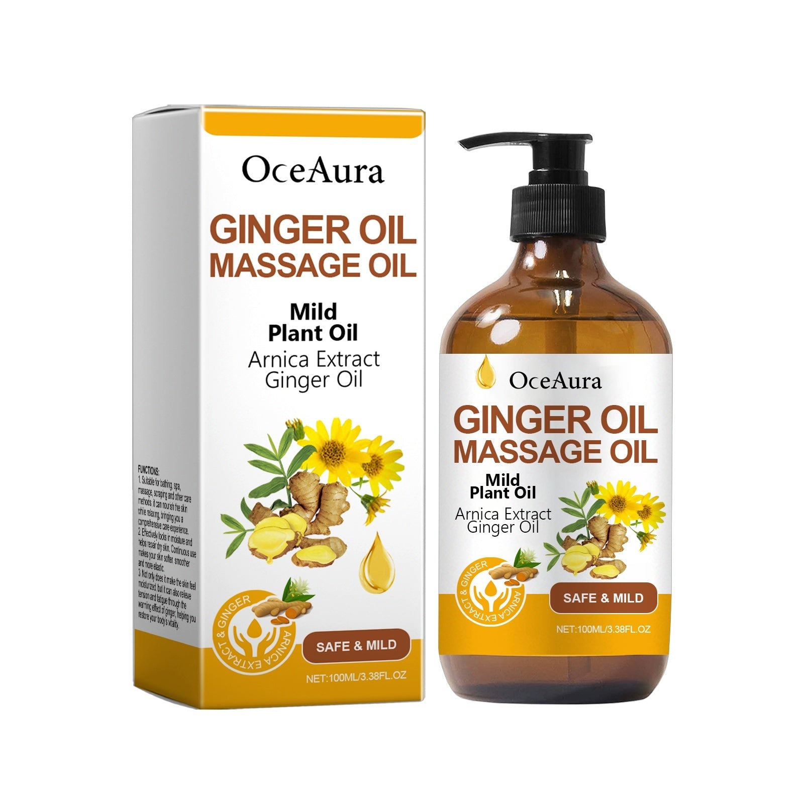 Olio per massaggi corpo alla zenzero Valstrend, con bottiglia di olio naturale per il relax e la cura della pelle.