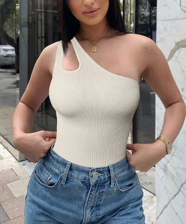 Women's Diagonal Collar One Shoulder Siamese Vest Tights