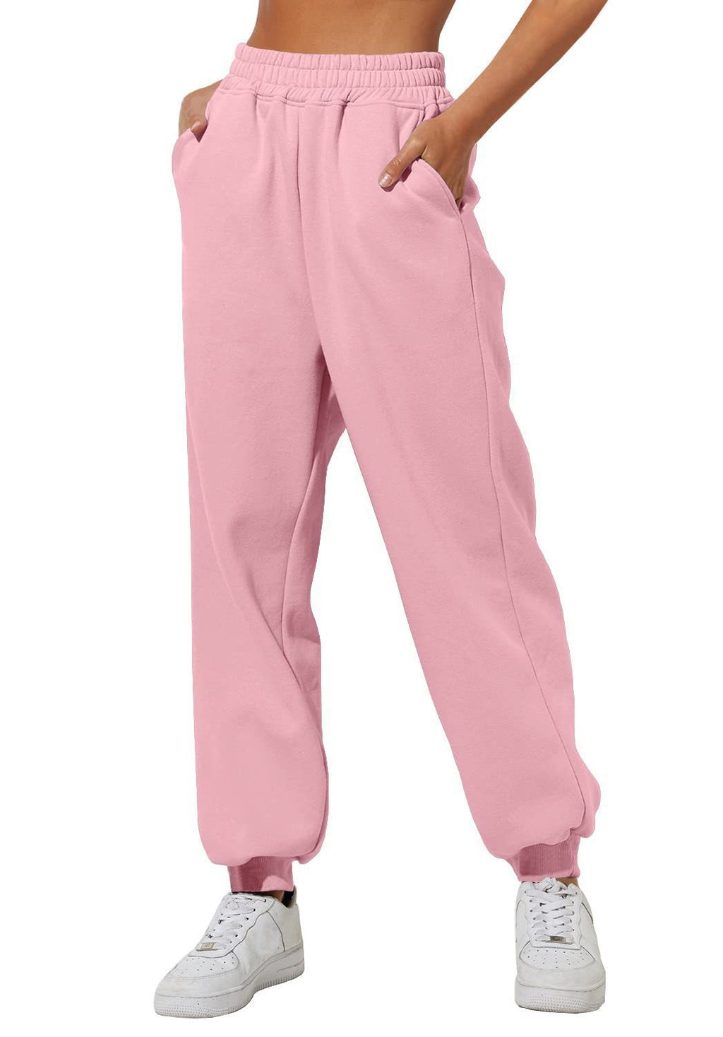 Pantaloni jogger donna Valstrend con vita alta, vestibilità ampia, tasche e cinturino, ideali per casual e relax.