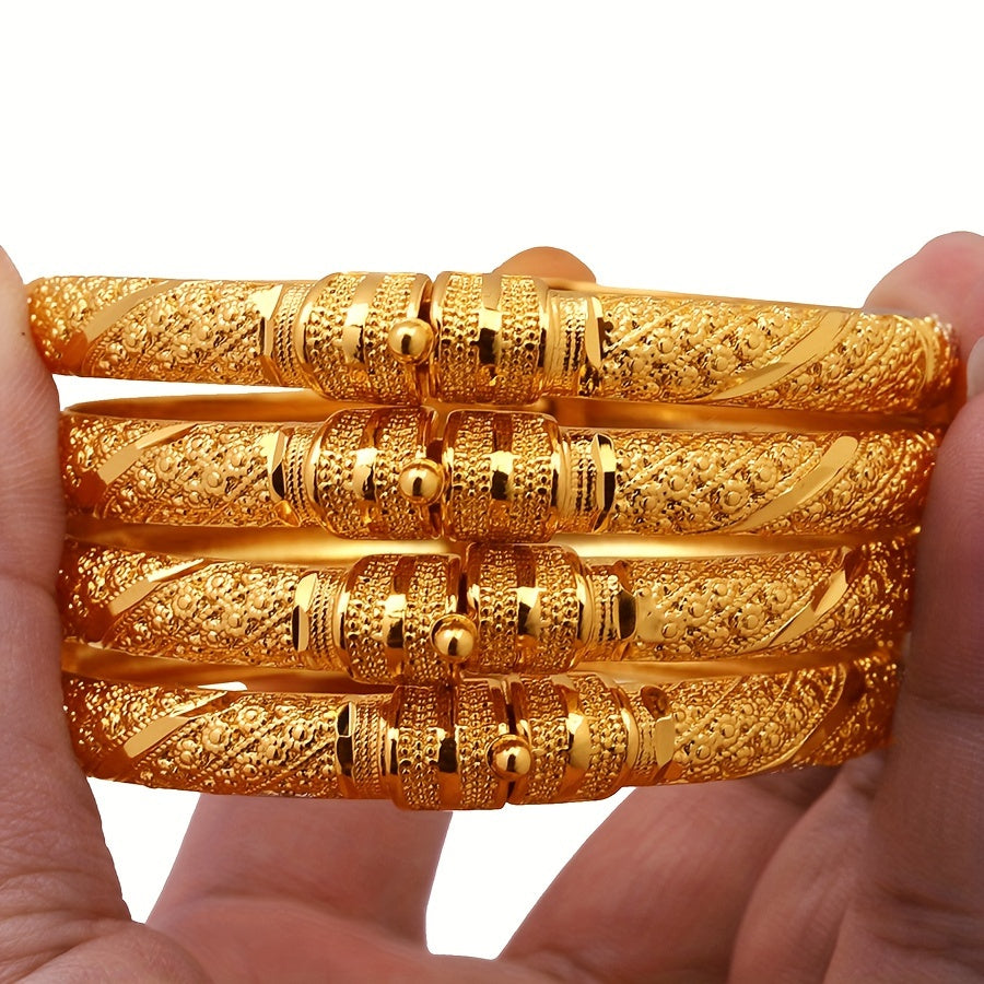 1pc Golden Bangle Bracelets, Luxury Open Cuff Design, Dubai & Ethiopian Style Bridal Jewelry For Women, Exquisite Detailing