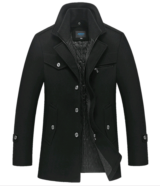 Giacca da uomo Valstrend windbreaker autunnale e invernale, cappotto spesso con colletto in cotone e lana, stile casual business