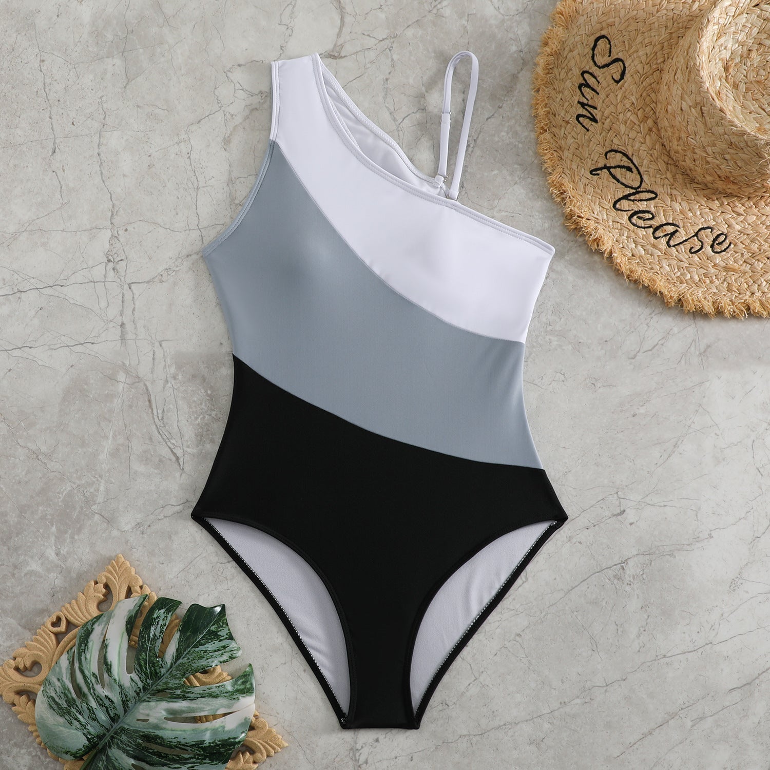 Costume intero da donna Valstrend con patchwork a contrasto di colori, tessuto elastico e design alla moda.