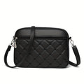 Minimalist Geometric Embroidered Heart Women's Crossbody Bag with Multi-Layer Zipper, Large Capacity, Detachable & Adjustable Shoulder Strap - Lightweight PU Black, Polyester Lined
