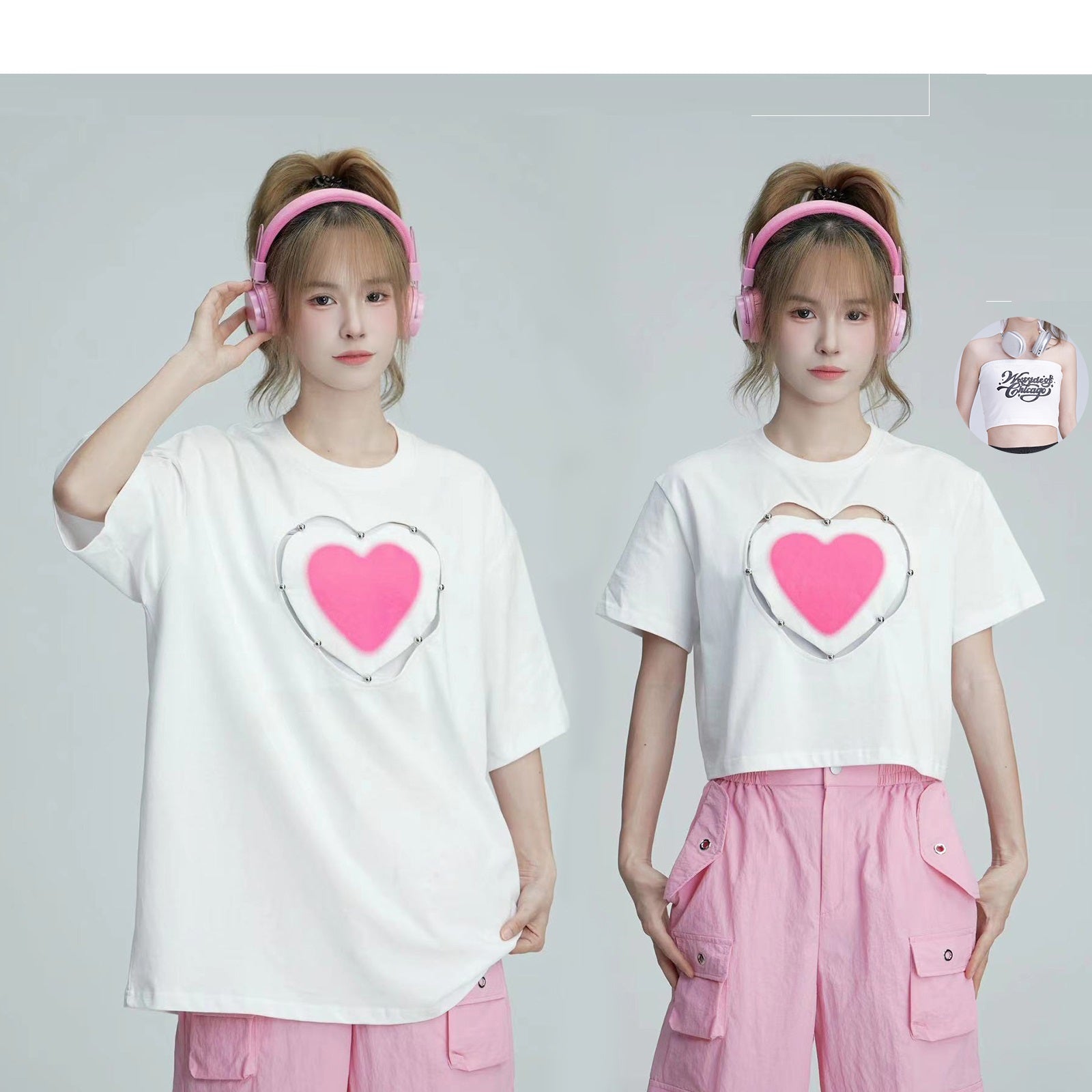 T-shirt casual Valstrend da donna con maniche corte e cambio di colore UV, stile love staccabile, tessuto leggero e comodo