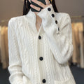 Cardigan in pura lana donna Valstrend, maglione aperto con colletto a stand, vestibilità morbida e traspirante, tessuto lavorato a maglia