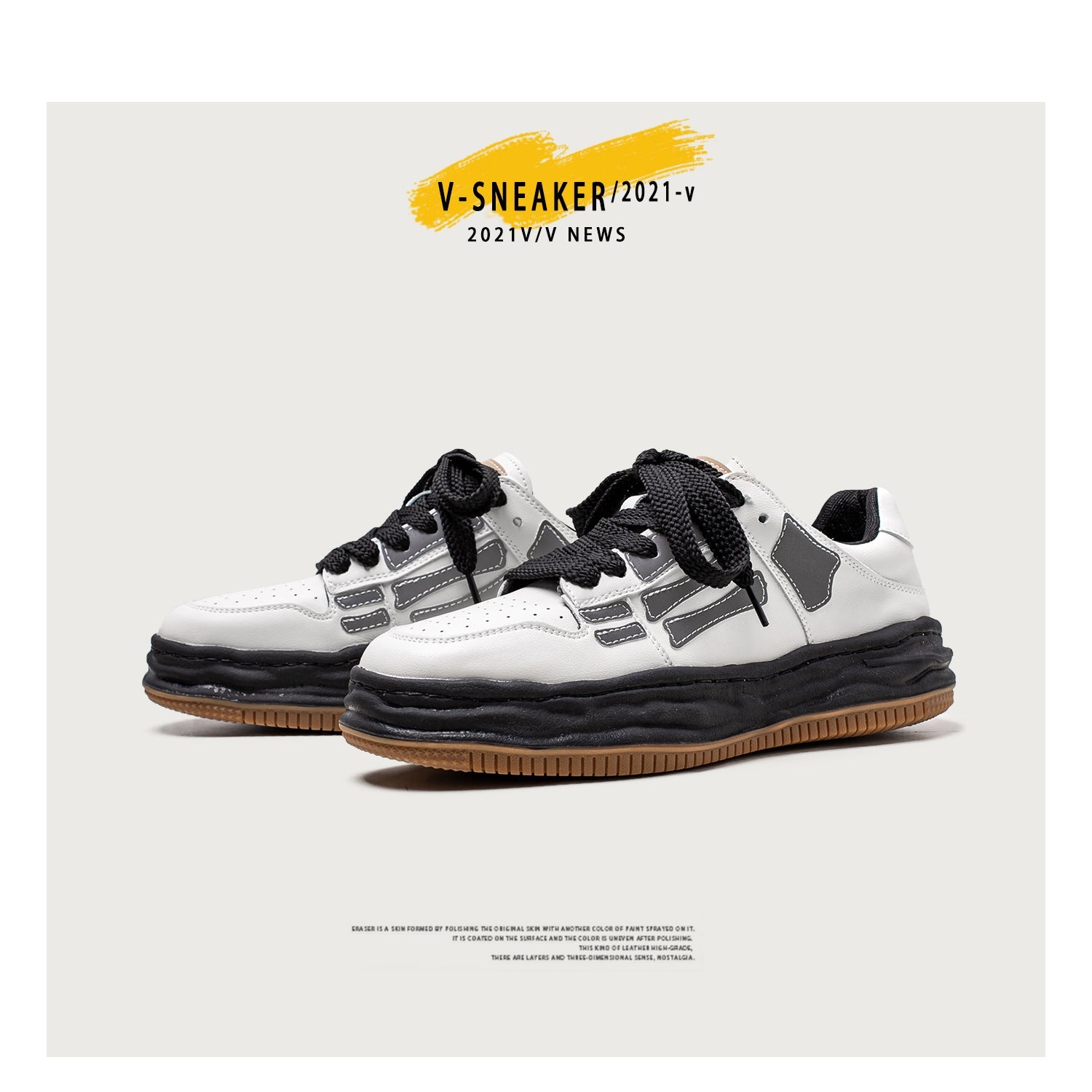 Sneakers platform retro in stile bone riflettente per uomo, marca Valstrend, con dettagli lucidi e suola spessa, stile vintage.