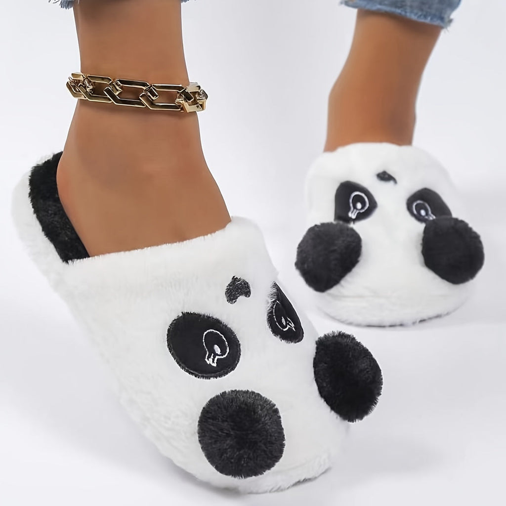 Cute Panda Design Slippers, Casual Slip On Plush Lined Shoes, Comfortable Indoor Home Slippers
