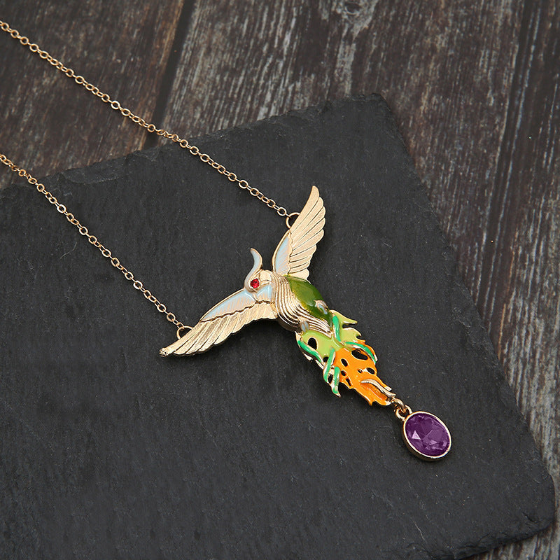 Collana choker in argento con ciondolo a forma di cento uccelli e fenice, con dettagli di diamanti lucidi, marca Valstrend.