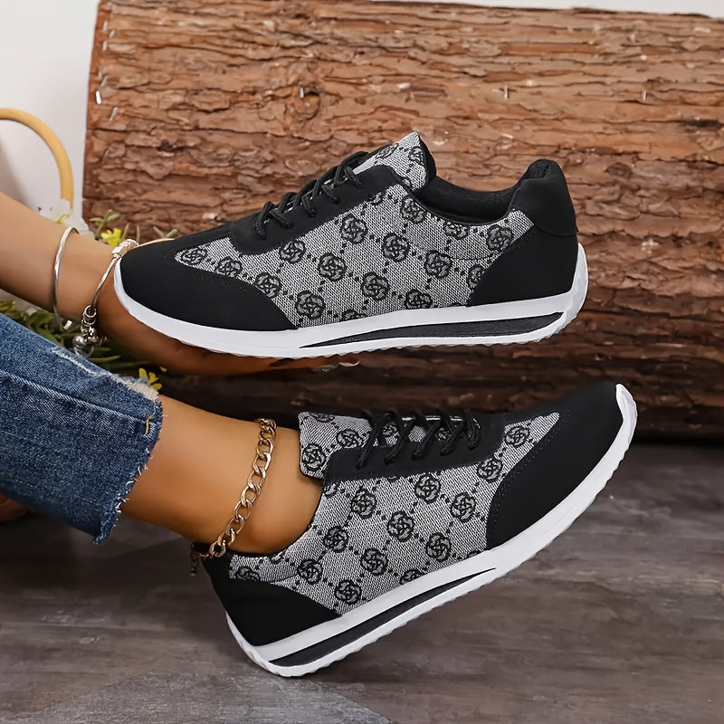 Scarpe da donna Valstrend sneakers casual con motivo a rose, lacci, suola in gomma e piattaforma morbida in stile preppy.