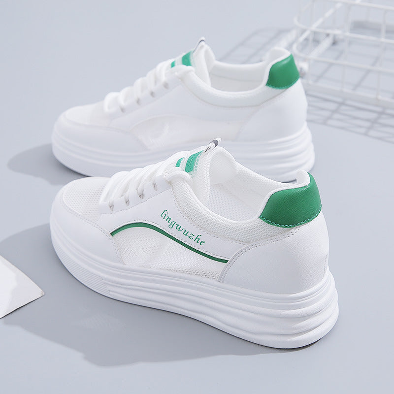 Women's Sports White Shoes Thick Sole Height Increasing Shoes