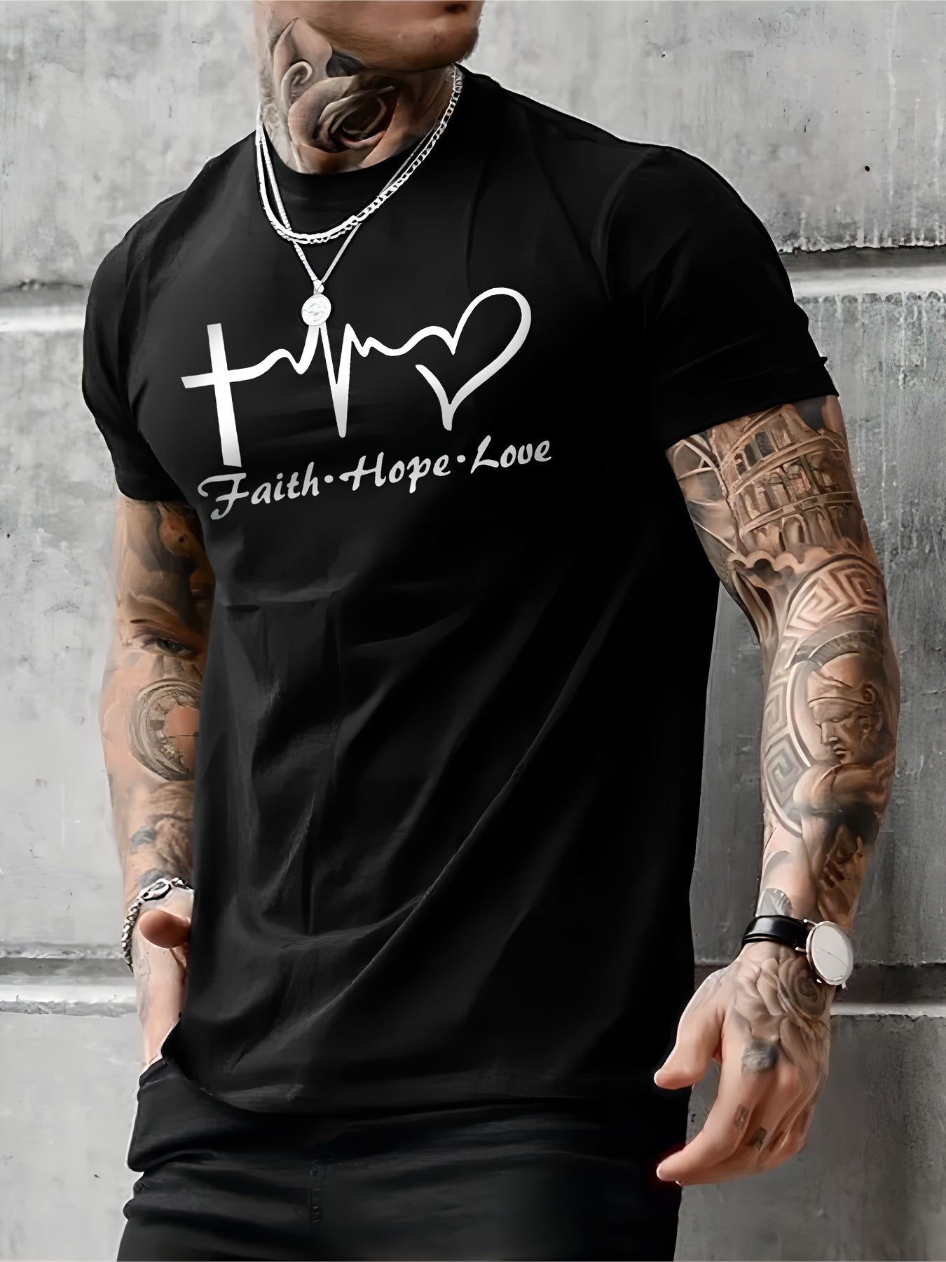 T-shirt da uomo Valstrend con motivo a cuori, collo rotondo leggermente elasticizzato, stile casual estivo, stampa colorata.