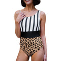 New Asymmetric Collar Leopard Print High Waist Triangle Swimsuit Women