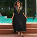 Accappatoio da donna in cotone Valstrend, vestito lungo stile beach cover-up con ricami, ideale per vacanze e spiaggia