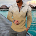 Camicia casual a maniche lunghe Valstrend con stampa geometrica 3D, cerniera e colletto a lancia, stile moderno e rilassato.