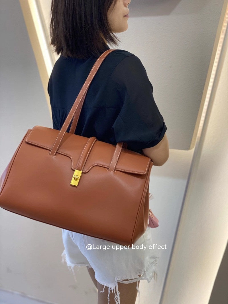 Grande borsa tote in primo strato di pelle di mucca, Valstrend, capienza elevata e stile elegante per uso quotidiano.