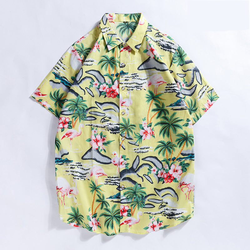 Camicia hawaiana casual da uomo plus size Valstrend, stile estivo con stampa floreale blu e bianca, tessuto leggero e comodo.