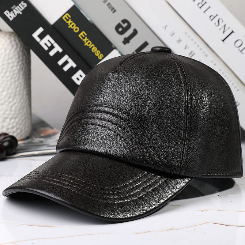 Cappello in pelle da uomo Valstrend, cappello da baseball in pelle di pecora per autunno e inverno, protezione solare outdoor