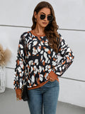 Women's Round Neck Drop-shoulder Lantern Sleeve Printed Sweater
